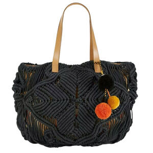 STAR MELA Marga macrame tote oversized cotton shoulder bag navy boho purse NEW